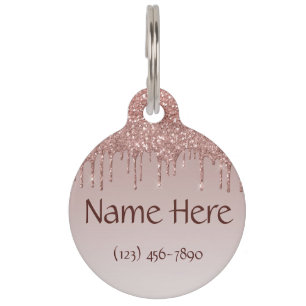 Rose Gold Glitter Liquid Drips Pet Tag