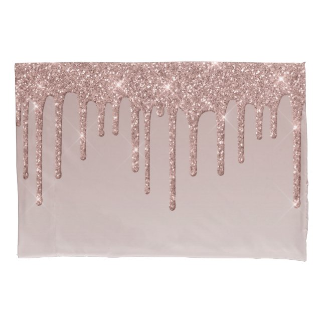 Rose Gold Glitter Liquid Drips Pillowcase (Front)
