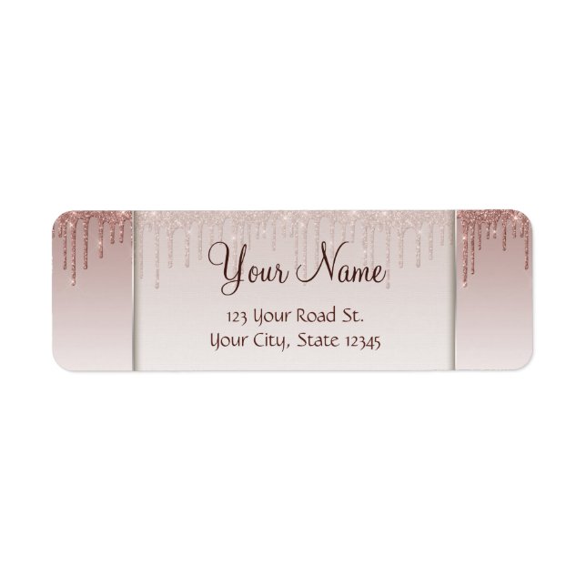 Rose Gold Glitter Liquid Drips Return Address Label (Front)