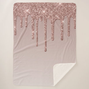Rose Gold Glitter Liquid Drips Sherpa Blanket