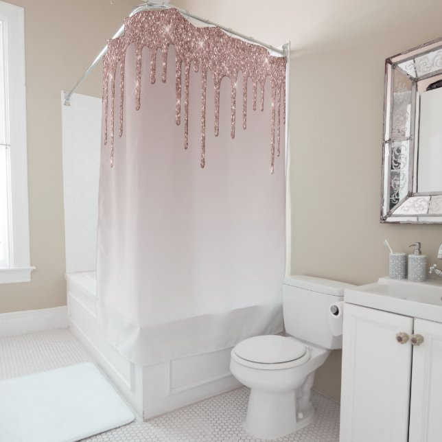 Rose Gold Glitter Liquid Drips Shower Curtain (In Situ)