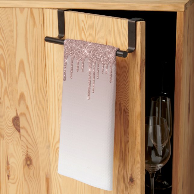 Rose Gold Glitter Liquid Drips Tea Towel (Thirds Fold)