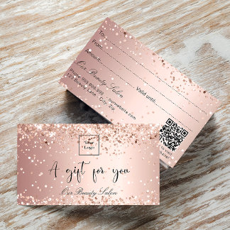 Rose gold glitter logo qr code gift certificate
