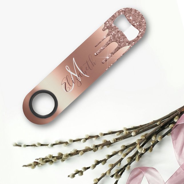 Rose Gold Glitter Look Drips Monogram Metal (Creator Uploaded)