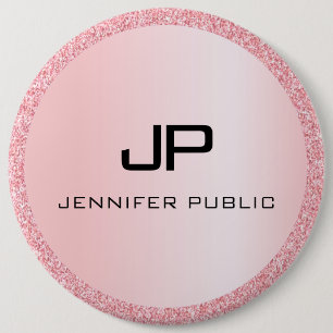 Rose Gold Glitter Look Monogram Personalised 6 Cm Round Badge