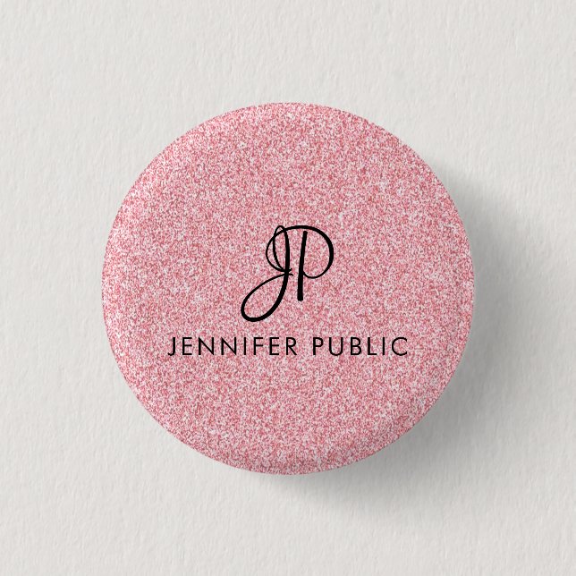 Rose Gold Glitter Look Monogram Template Elegant 3 Cm Round Badge (Front)