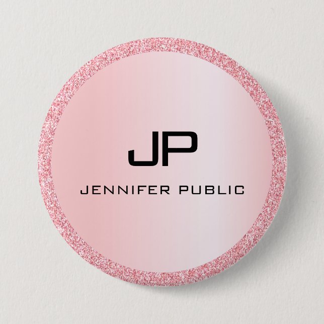 Rose Gold Glitter Look Monogrammed Template 7.5 Cm Round Badge (Front)
