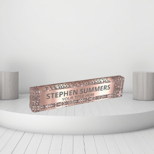 Rose Gold Glitter Look Sparkle Glam Custom Nameplate