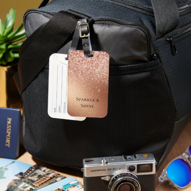 Rose Gold Glitter Luggage Tag (Front & Back)
