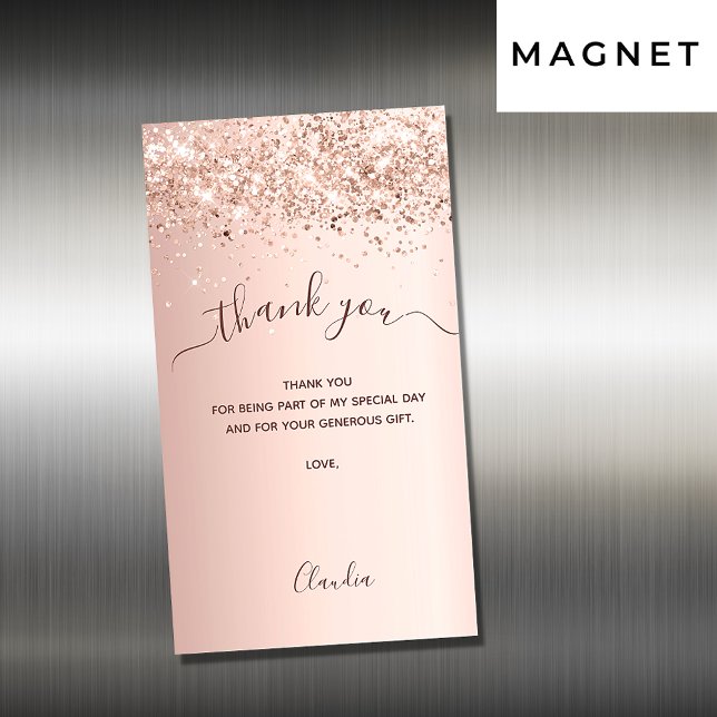 Rose gold glitter luxury thank you card magnet (Creator Uploaded)