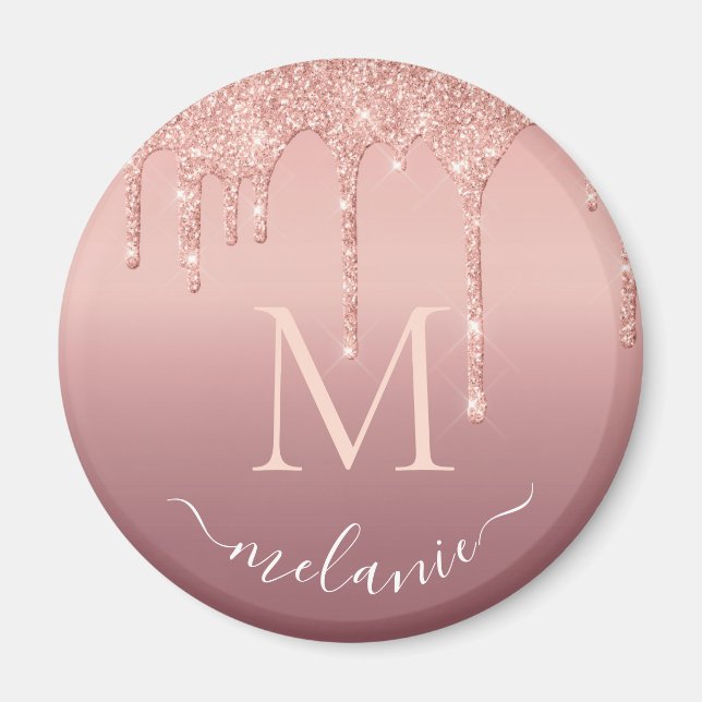 Rose Gold Glitter Magnet with Custom Name Letter (Front)