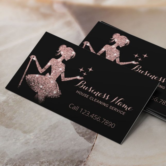 Rose Gold Glitter Maid Magical Cleaning Service Business Card (Creator Uploaded)