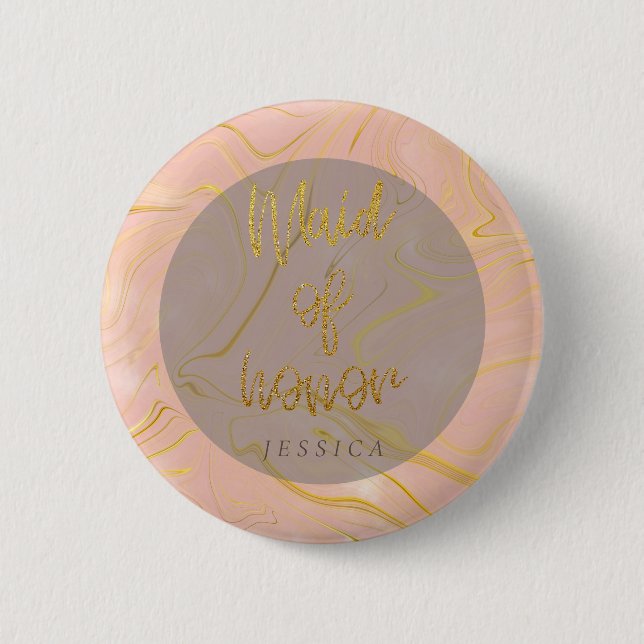 Rose Gold Glitter Maid of Honor Bridal Shower  6 Cm Round Badge (Front)