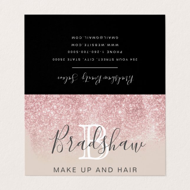  Rose Gold Glitter Makeup Artist Hair Salon  Business Card (Outside Unfolded)