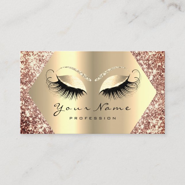 Rose Gold Glitter Makeup Artist Lashes Champaign Business Card (Front)