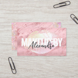 Rose Gold Glitter Makeup Artist Lips Salon Business Card