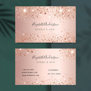 Rose gold glitter makeup hair glam business card