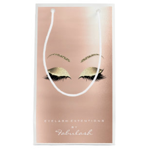 Rose Gold Glitter Makeup Lashes Beauty White Small Gift Bag