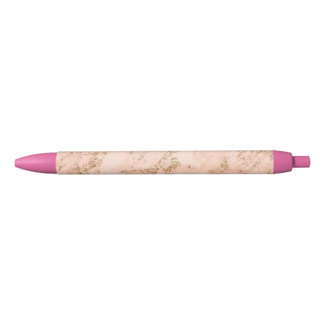 Rose gold glitter marble abstract black ink pen (Front)
