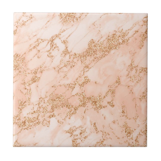 Rose gold glitter marble abstract ceramic tile (Front)