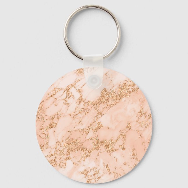 Rose gold glitter marble abstract key ring (Front)