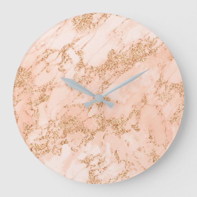 Rose gold glitter marble abstract large clock (Front)