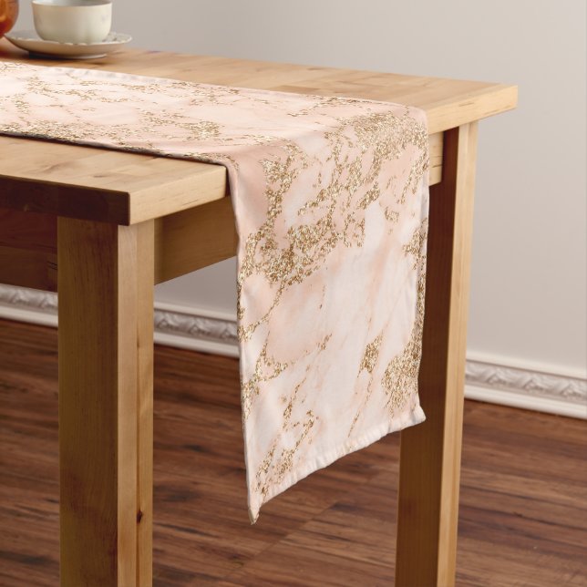 Rose gold glitter marble abstract long table runner (In Situ)