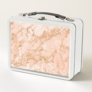 Rose gold glitter marble abstract metal lunch box