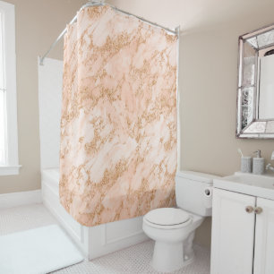 Rose gold glitter marble abstract shower curtain