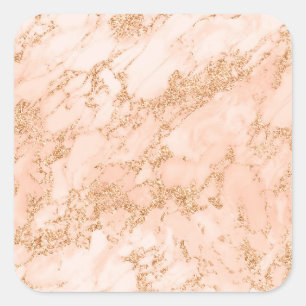 Rose gold glitter marble abstract square sticker