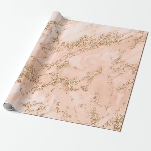 Rose gold glitter marble abstract wrapping paper (Unrolled)