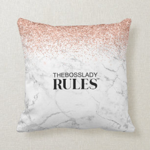 Rose Gold Glitter Marble Boss Lady Name Cushion
