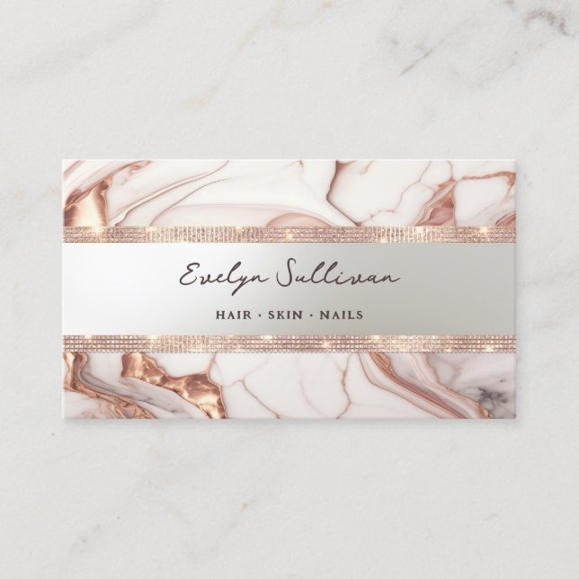 rose gold glitter marble business card (Front)