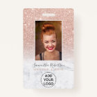 Rose gold glitter marble logo employee photo pass