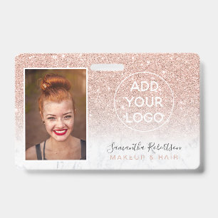 Rose gold glitter marble logo employee photo pass ID badge