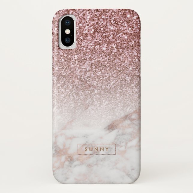 Rose-gold Glitter & Marble Ombre Case-Mate iPhone Case (Back)