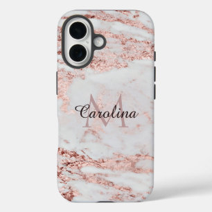 Rose Gold Glitter, Marble, Personalised iPhone 16 Case