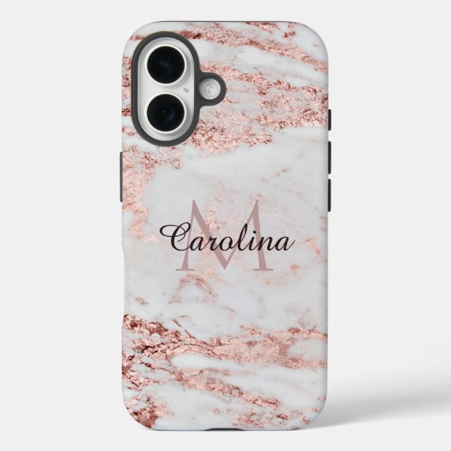 Rose Gold Glitter, Marble, Personalised Case-Mate iPhone Case (Back)