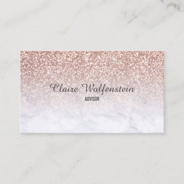 Rose Gold Glitter Marble Script Business Card (Front)