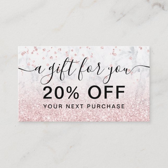 rose gold glitter marble sparkle confetti gift discount card (Front)