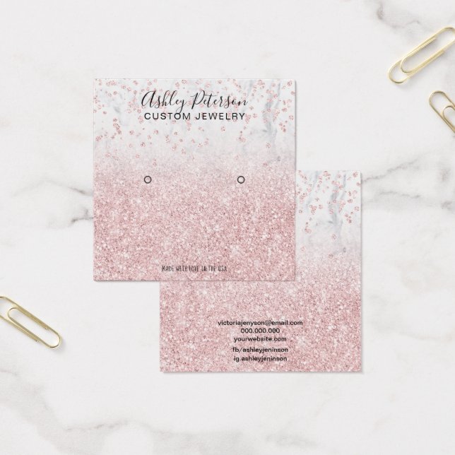 rose gold glitter marble stud earring display (Office)