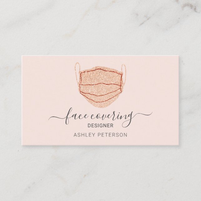 Rose Gold glitter mask face covering designer pink Business Card (Front)