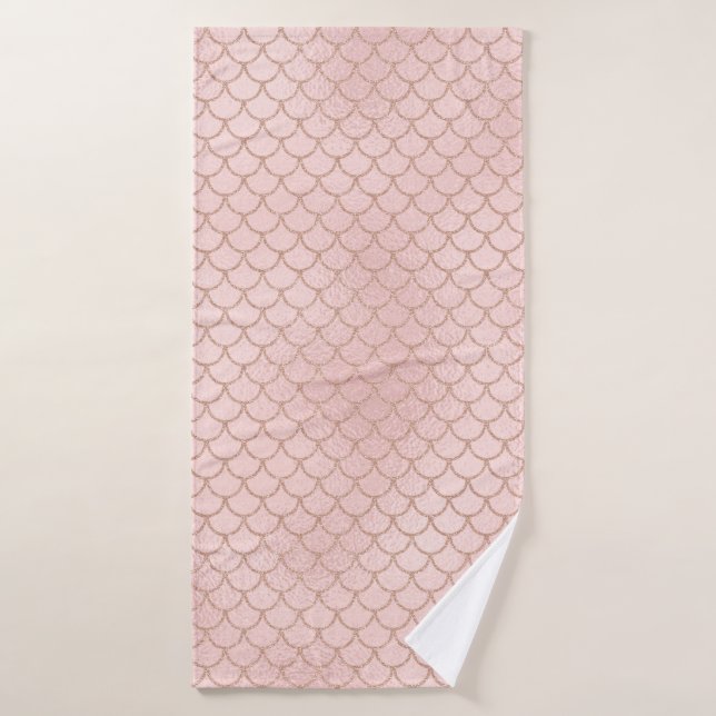 Rose Gold Glitter Mermaid Scales Bath Towel Set (Bath Towel)