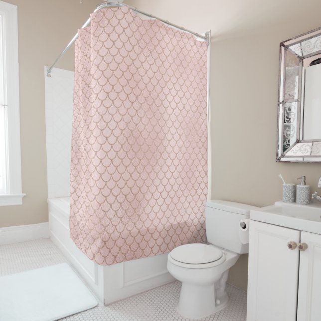 Rose Gold Glitter Mermaid Scales Shower Curtain (In Situ)