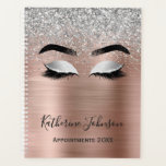 Rose Gold Glitter Metal Beauty Salon Lashes 2024 Planner<br><div class="desc">Modern, glam lashes rose gold metal silver glitter makeup artist beauty salon 2024 planner. Featuring faux sparkle silver glitter blush pink rose gold brushed metallic foil, eyelashes, eyebrown, custom full name and second text template. The name is written with a beautiful hand lettered style script. Perfect feminine gift for girls,...</div>