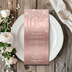 Rose Gold Glitter Metallic 4x9" Wedding Menu 