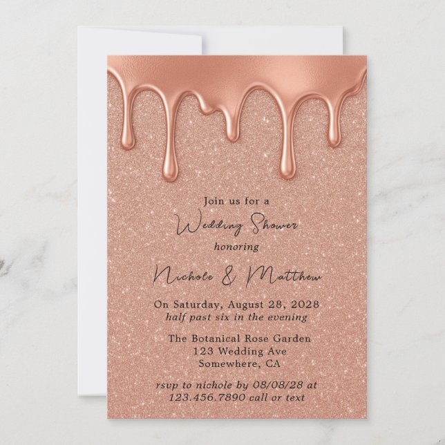 Rose Gold Glitter & Metallic Drips Wedding Shower Invitation (Front)