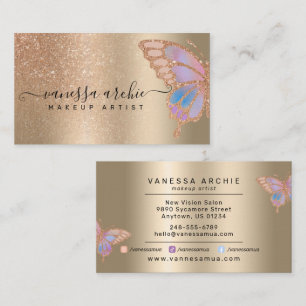 Rose Gold Glitter Metallic Foil Rainbow Butterfly Business Card