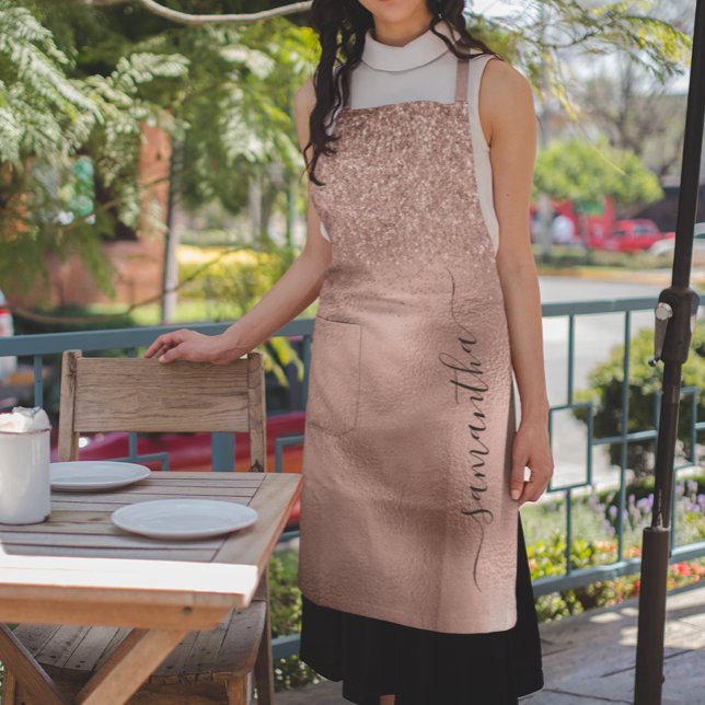Rose Gold Glitter Metallic Handwritten Monogram Apron (Creator Uploaded)