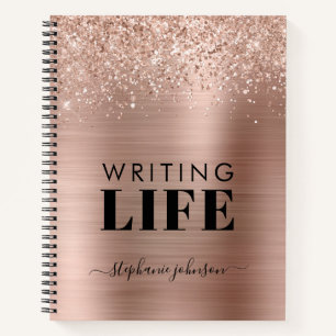 Rose Gold Glitter Metallic Personalised Writers Notebook